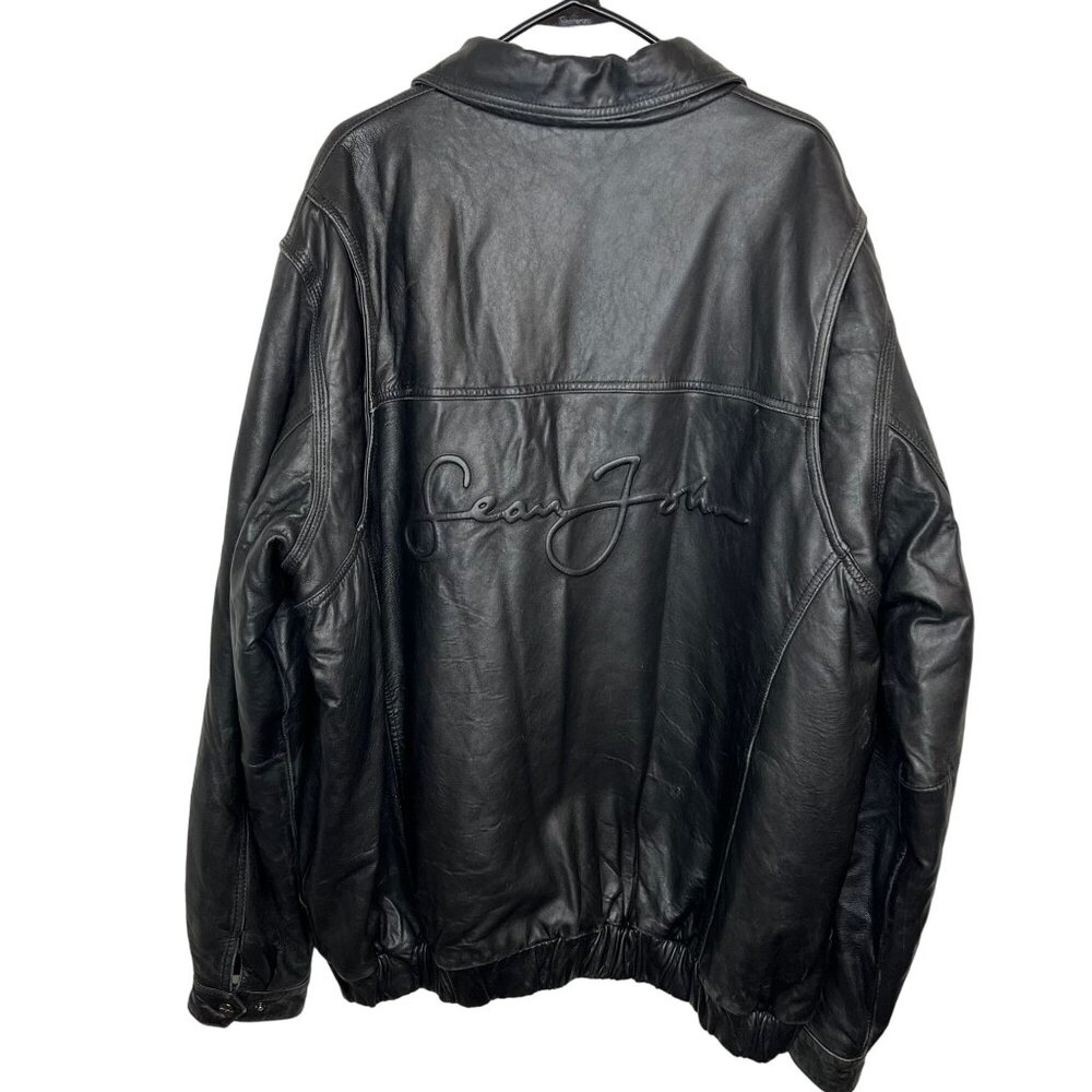 Y2K Vintage Sean John Leather Embossed Spellout Coat XXL